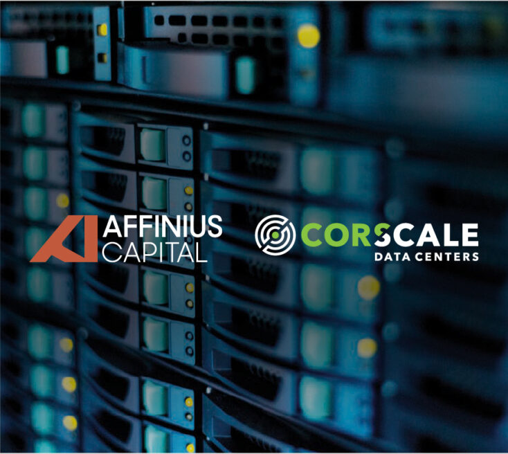 Data center servers with Affinius Capital and CorScale logos